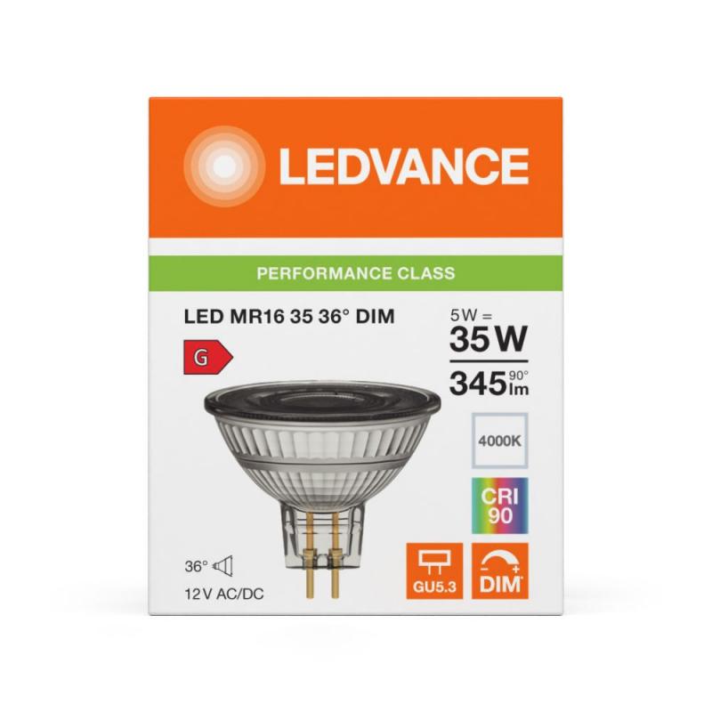 Ledvance GU5.3 MR16 LED Strahler dimmbar 36° 5W wie 35W 4000K neutralweißes Licht - 12V Niedervolt hohe Farbwiedergabe 90Ra
